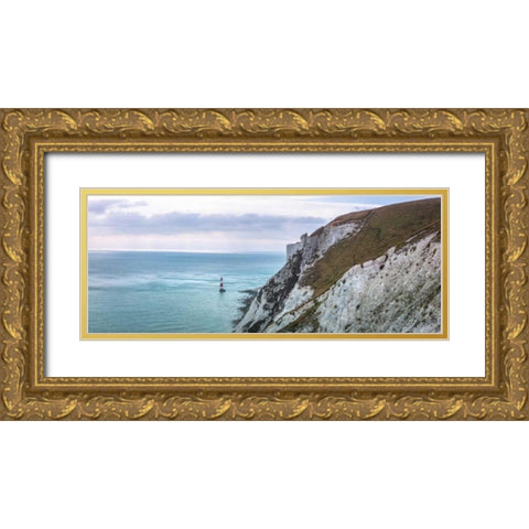 Beachy Head and Lighthouse, Eastbourne, England, UK Gold Ornate Wood Framed Art Print with Double Matting by Frank, Assaf