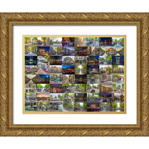 Collage of Amsterdam Gold Ornate Wood Framed Art Print with Double Matting by Frank, Assaf
