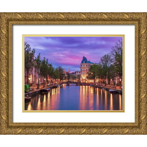 Canal through-city Gold Ornate Wood Framed Art Print with Double Matting by Frank, Assaf