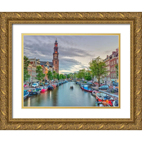 Canal through Amsterdam city Gold Ornate Wood Framed Art Print with Double Matting by Frank, Assaf