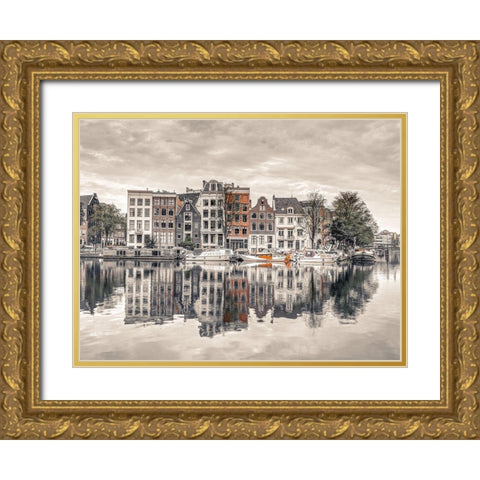 Amsterdam townhouses by the canal Gold Ornate Wood Framed Art Print with Double Matting by Frank, Assaf