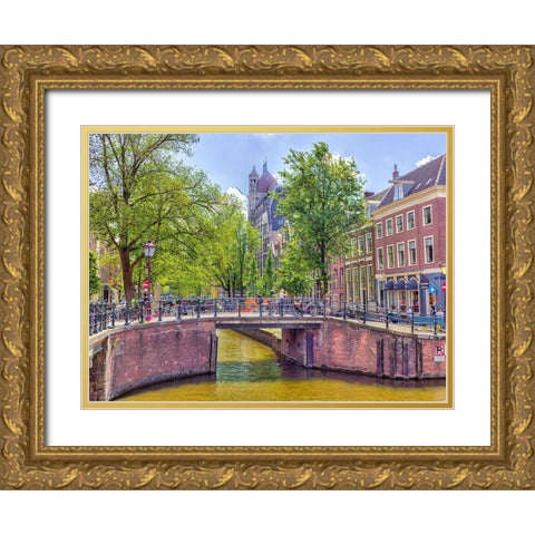 Canal through Amsterdam city Gold Ornate Wood Framed Art Print with Double Matting by Frank, Assaf