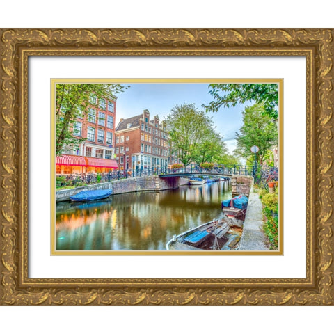 Canal through-city Gold Ornate Wood Framed Art Print with Double Matting by Frank, Assaf