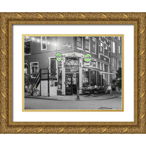 Street cafe in Amsterdam Gold Ornate Wood Framed Art Print with Double Matting by Frank, Assaf