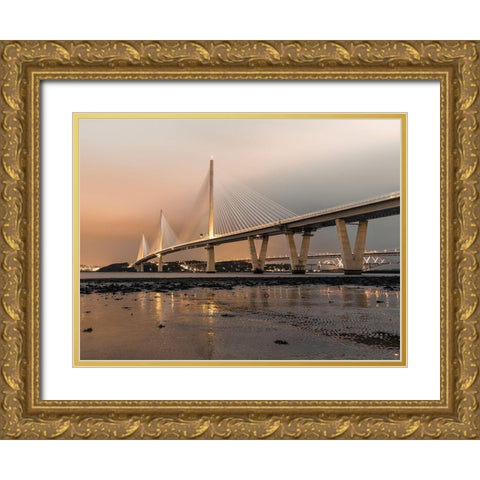 Queensferry Crossing in the evening, Scotland, FTBR-1924 Gold Ornate Wood Framed Art Print with Double Matting by Frank, Assaf