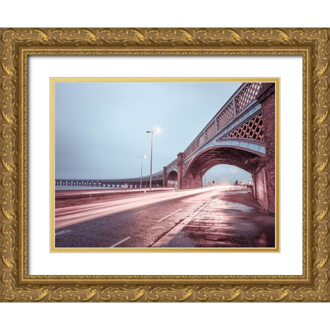 Strip Lights on road of Dundee, Scotland,FTBR 1857 Gold Ornate Wood Framed Art Print with Double Matting by Frank, Assaf