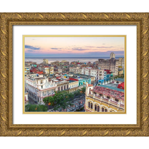 Havana from above Gold Ornate Wood Framed Art Print with Double Matting by Frank, Assaf