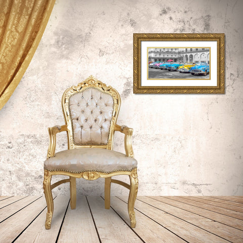Traditional cuban cars parked in row by the road in Havava, Cuba, FTBR 1849 Gold Ornate Wood Framed Art Print with Double Matting by Frank, Assaf