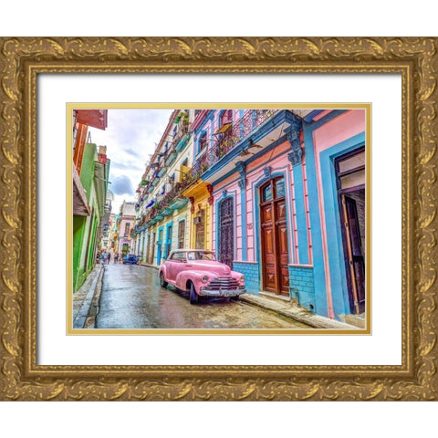 Vintage car on street of Havana, Cuba Gold Ornate Wood Framed Art Print with Double Matting by Frank, Assaf