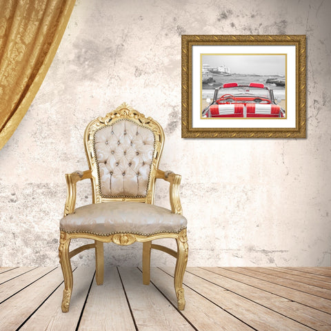 Vintage car near the beach in Cuba Gold Ornate Wood Framed Art Print with Double Matting by Frank, Assaf