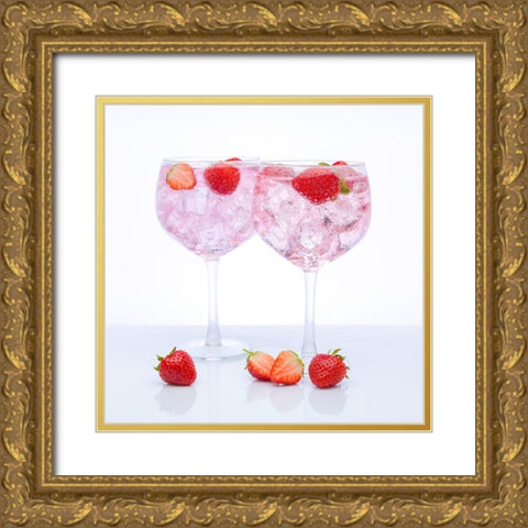 Gin with strawberries on white background Gold Ornate Wood Framed Art Print with Double Matting by Frank, Assaf