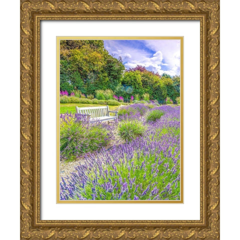 Lavender field Gold Ornate Wood Framed Art Print with Double Matting by Frank, Assaf
