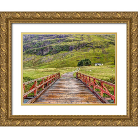 Wooden bridge over water stream at Glen Coe valley-Scotland Gold Ornate Wood Framed Art Print with Double Matting by Frank, Assaf