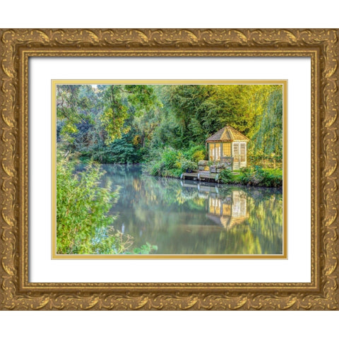 Gazebo by Basingstoke canal Gold Ornate Wood Framed Art Print with Double Matting by Frank, Assaf