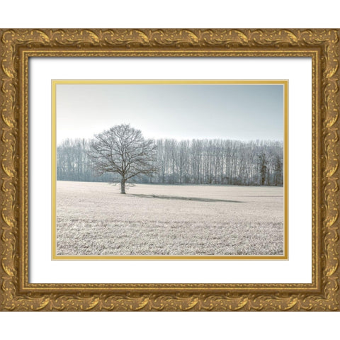Trees on grass field Gold Ornate Wood Framed Art Print with Double Matting by Frank, Assaf