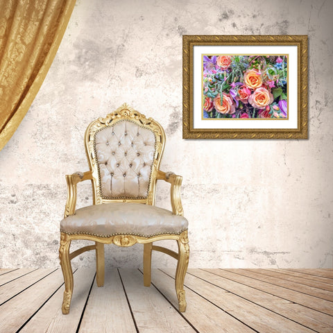 Roses and mixed flowers Gold Ornate Wood Framed Art Print with Double Matting by Frank, Assaf