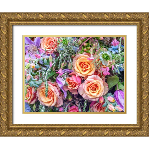 Roses and mixed flowers Gold Ornate Wood Framed Art Print with Double Matting by Frank, Assaf