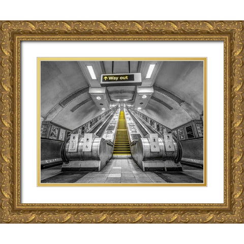 Escalators at subway station Gold Ornate Wood Framed Art Print with Double Matting by Frank, Assaf