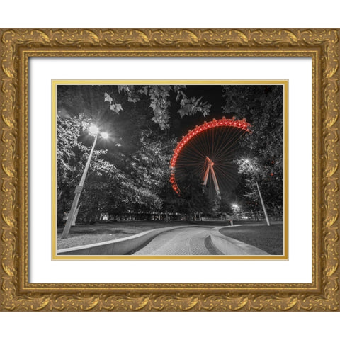 London eye at night Gold Ornate Wood Framed Art Print with Double Matting by Frank, Assaf