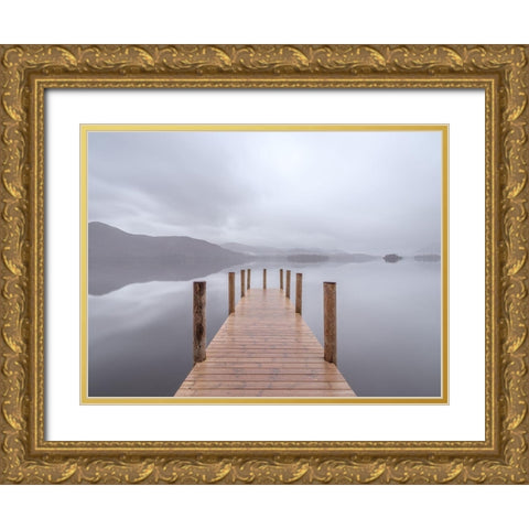 Wooden pier on the lake Gold Ornate Wood Framed Art Print with Double Matting by Frank, Assaf
