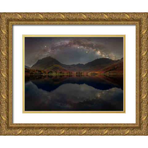 The Milky Way across Buttermere,-District Gold Ornate Wood Framed Art Print with Double Matting by Frank, Assaf