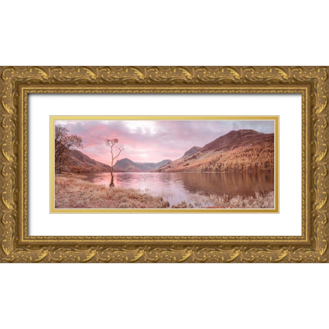 Lake surrounded by mountains Gold Ornate Wood Framed Art Print with Double Matting by Frank, Assaf