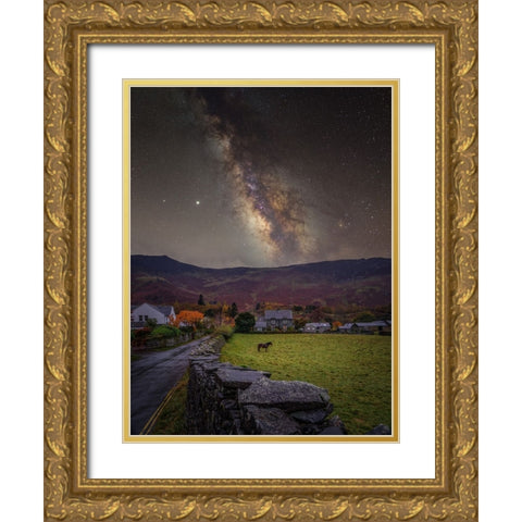 Horse under the stras, Grange, Borrowdale,-District Gold Ornate Wood Framed Art Print with Double Matting by Frank, Assaf