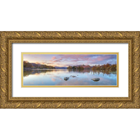 Lake surrounded by mountains Gold Ornate Wood Framed Art Print with Double Matting by Frank, Assaf