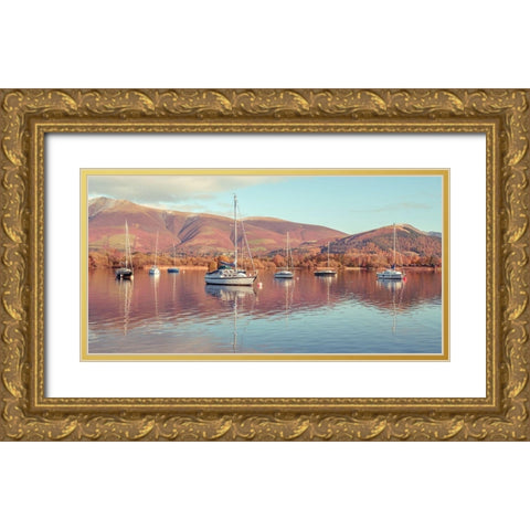 Sail boats in Lake Gold Ornate Wood Framed Art Print with Double Matting by Frank, Assaf