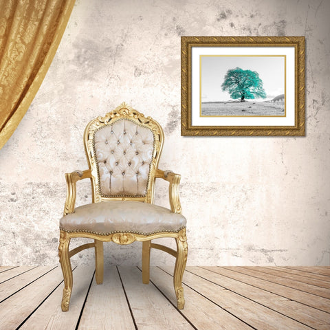 Tree on a hill Gold Ornate Wood Framed Art Print with Double Matting by Frank, Assaf