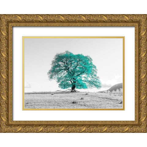 Tree on a hill Gold Ornate Wood Framed Art Print with Double Matting by Frank, Assaf