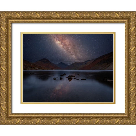 Milky Way across Wastwater,-District Gold Ornate Wood Framed Art Print with Double Matting by Frank, Assaf