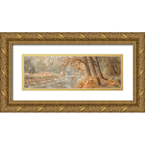 Canal through a forest Gold Ornate Wood Framed Art Print with Double Matting by Frank, Assaf
