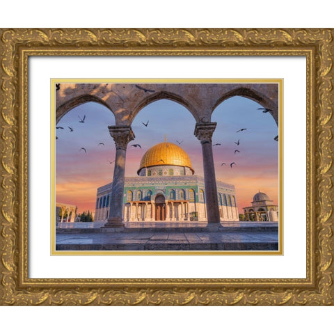Al-Aqsa Mosque-Jerusalem-Israel Gold Ornate Wood Framed Art Print with Double Matting by Frank, Assaf