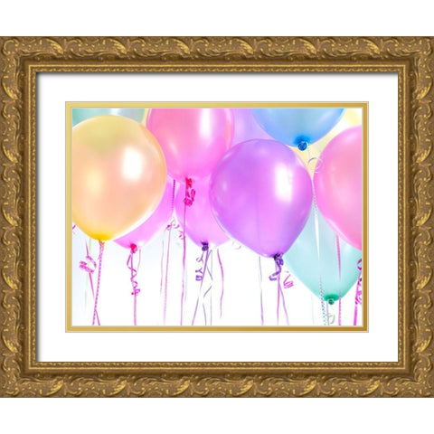 Multi coloured ballons Gold Ornate Wood Framed Art Print with Double Matting by Frank, Assaf