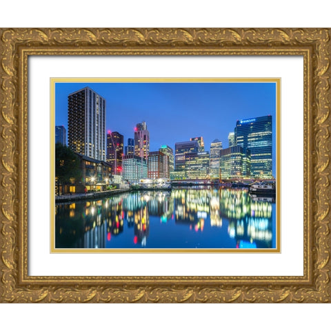 City of-reflection Gold Ornate Wood Framed Art Print with Double Matting by Frank, Assaf