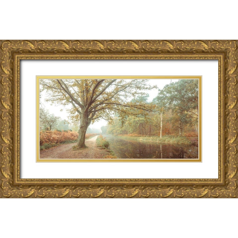 Canal on a autumn day Gold Ornate Wood Framed Art Print with Double Matting by Frank, Assaf