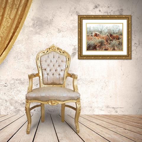 Horses in forest Gold Ornate Wood Framed Art Print with Double Matting by Frank, Assaf