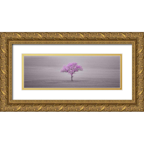 Single tree in foggy field Gold Ornate Wood Framed Art Print with Double Matting by Frank, Assaf