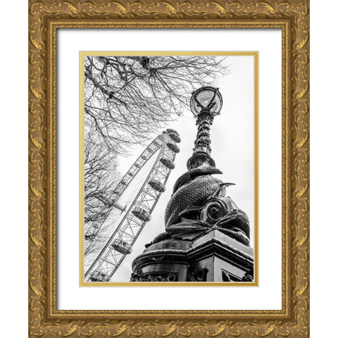London eye and Street lamp Gold Ornate Wood Framed Art Print with Double Matting by Frank, Assaf