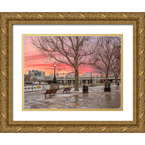 Sunset, Southbank, London Gold Ornate Wood Framed Art Print with Double Matting by Frank, Assaf