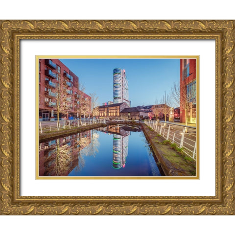 Canal reflections, Leeds Gold Ornate Wood Framed Art Print with Double Matting by Frank, Assaf