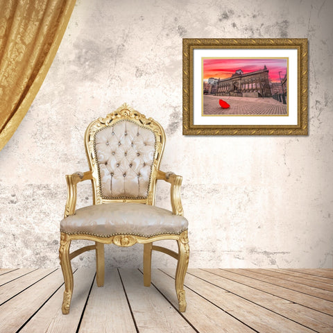 Red umbrella outside-city museum Gold Ornate Wood Framed Art Print with Double Matting by Frank, Assaf