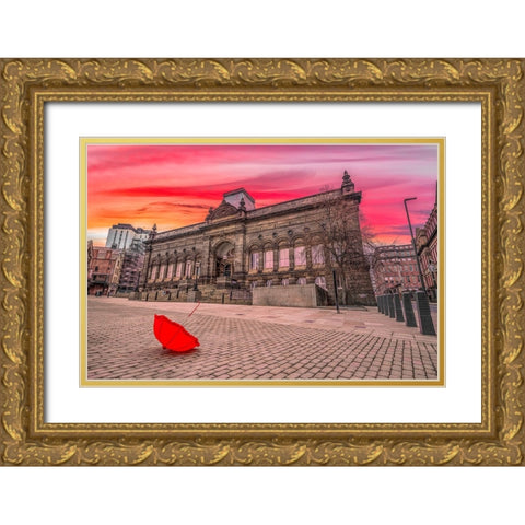 Red umbrella outside-city museum Gold Ornate Wood Framed Art Print with Double Matting by Frank, Assaf