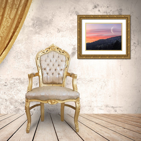 Moon sunset hillside Gold Ornate Wood Framed Art Print with Double Matting by Frank, Assaf