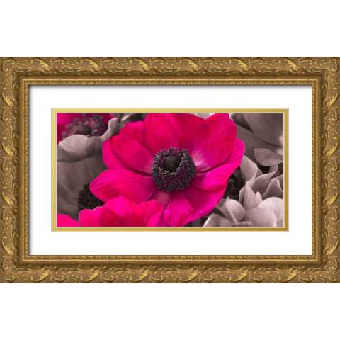 AF20111223 Anemone 008C15-2 Raspberry Gold Ornate Wood Framed Art Print with Double Matting by Frank, Assaf