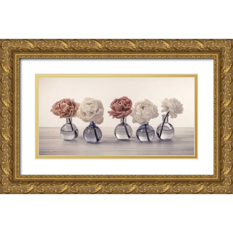 Peonies in glass bottles Gold Ornate Wood Framed Art Print with Double Matting by Frank, Assaf