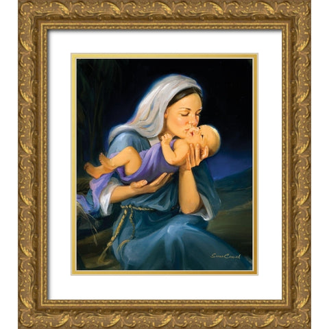 Marys Kiss Gold Ornate Wood Framed Art Print with Double Matting by Comish, Susan