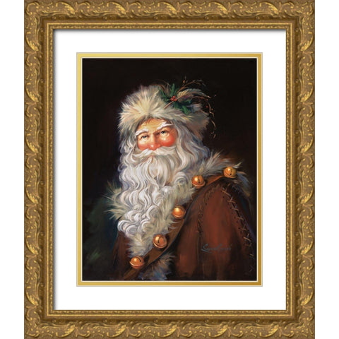 Woodland Santa Gold Ornate Wood Framed Art Print with Double Matting by Comish, Susan