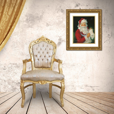 Checking His List Gold Ornate Wood Framed Art Print with Double Matting by Comish, Susan